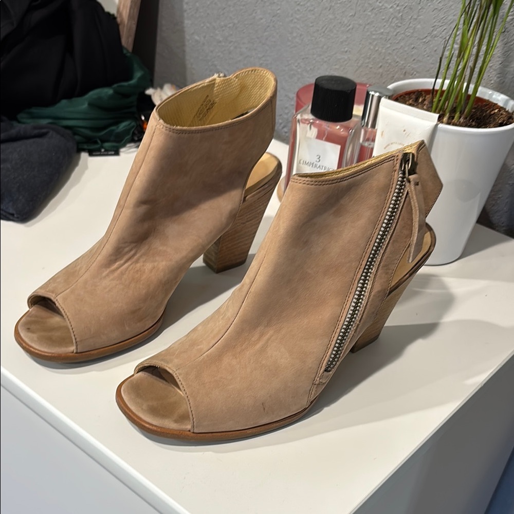 Tan Paul Green Peep-Toe Ankle Boots (8) suede leather tan